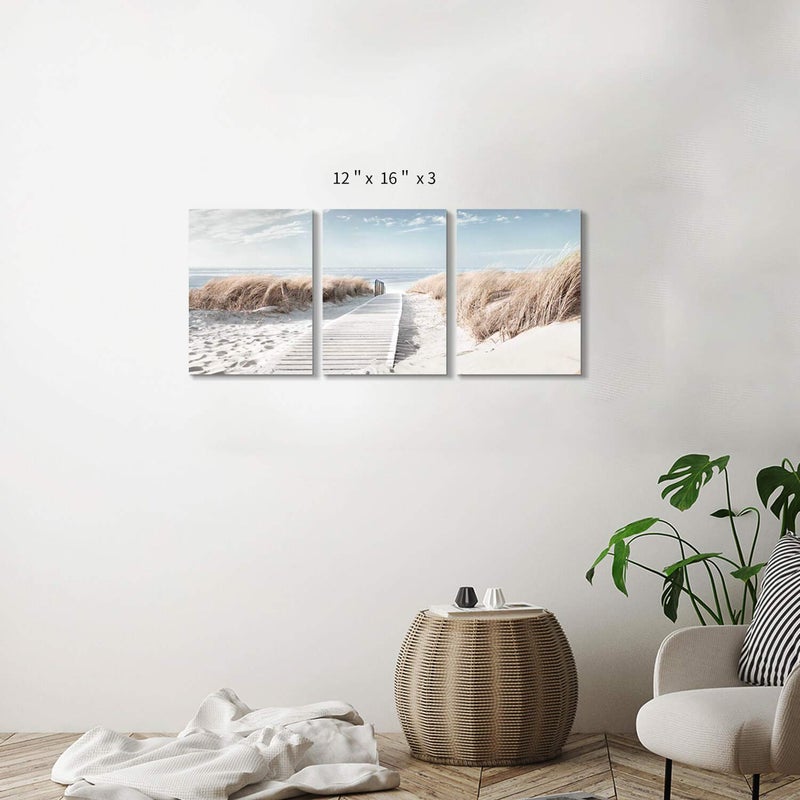 Hardy Gallery Coastal Beach Canvas Wall Art: Pathway to Shoreline Artwork Painting on Canvas for Office or Bedroom (16'' x 12'' x 3 Panels) - Image 2